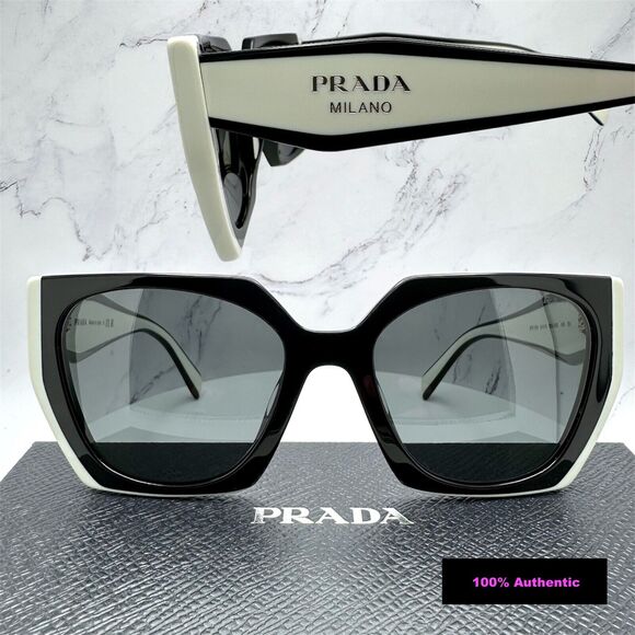 New Prada Sunglasses Womens Black White Symbole Logo Authentic Gold Logo Italy - Picture 5 of 16